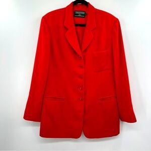 J. Mclaughlin For Sanyo Red Lined Long Sleeve Button Up Notched Lapel Blazer